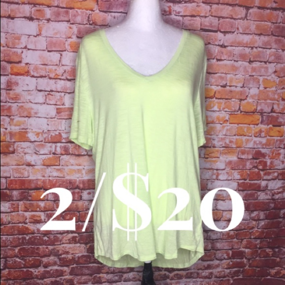 Old Navy Yellow Green V-neck Neck High Low Tee